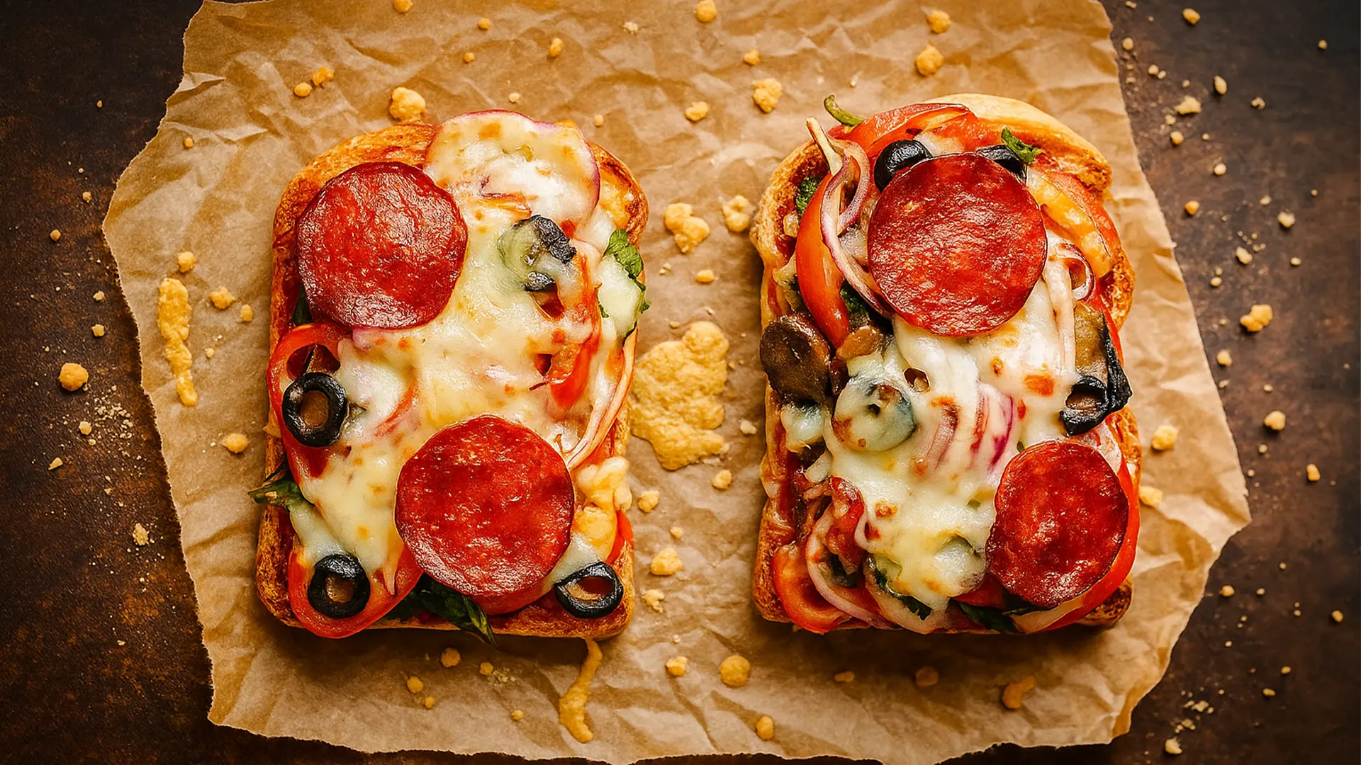 2 pieces of Hovis® White ‘n Fibre grilling in the oven with mozzarella and pepperoni on top 