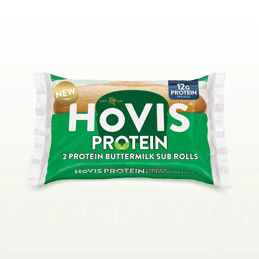 The pack shows two soft sub rolls with 12g of protein per roll and highlights “Deliciously soft and flavourful with a hint of buttermilk.” The pack sits on a white backdrop with a subtle shadow.
